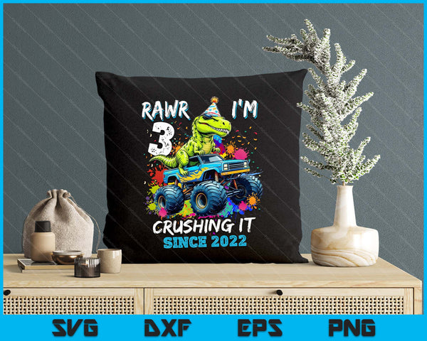 3rd Birthday Monster Truck Dinosaur Party Boys Rawr I'm 3 SVG PNG Digital Printable Files