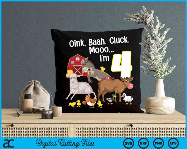 4th Birthday Four Year Old Farm Birthday Party Animals SVG PNG Digital Cutting Files