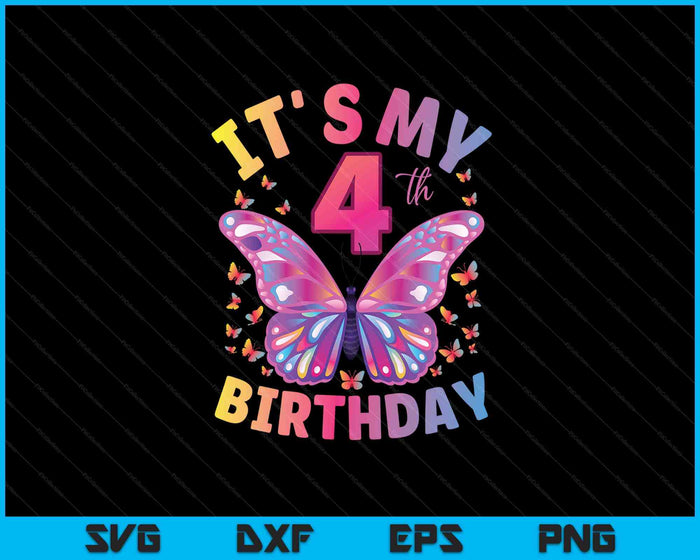 4th Birthday Shirt For Girls 4 Year Old Butterfly Birthday SVG PNG Digital Printable Files 4th Birthday Shirt For Girls 4 Year Old Butterfly Birthday SVG PNG Digital Printable Files