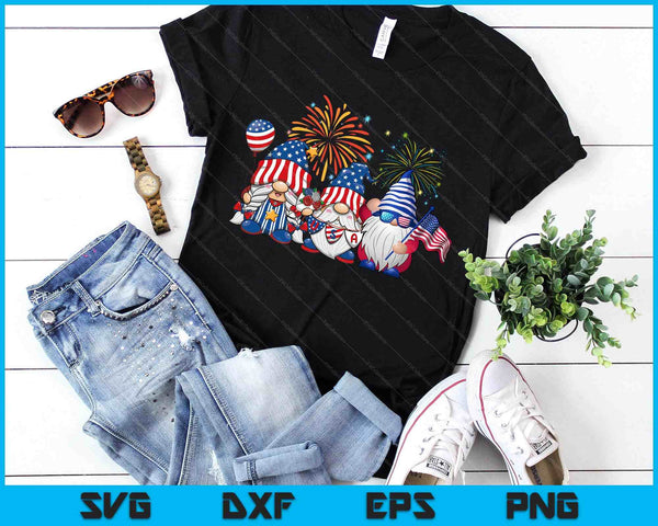 4th Of July Three Gnomes Celebrating Usa Independence Day SVG PNG Digital Printable Files
