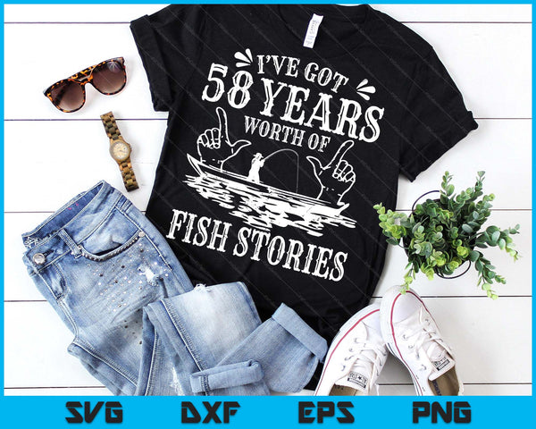 58th Birthday Fisherman Funny Bass Fishing SVG PNG Digital Printable Files