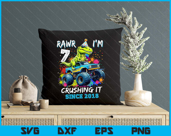 7th Birthday Monster Truck Dinosaur Party Boys Rawr I'm 7 SVG PNG Digital Printable Files