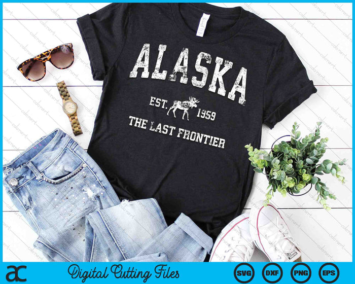 Alaska Est 1959 La última frontera Vintage Alaskan Moose SVG PNG Cortando archivos imprimibles Alaska Est 1959 La última frontera Vintage Alaskan Moose SVG PNG Cortando archivos imprimibles