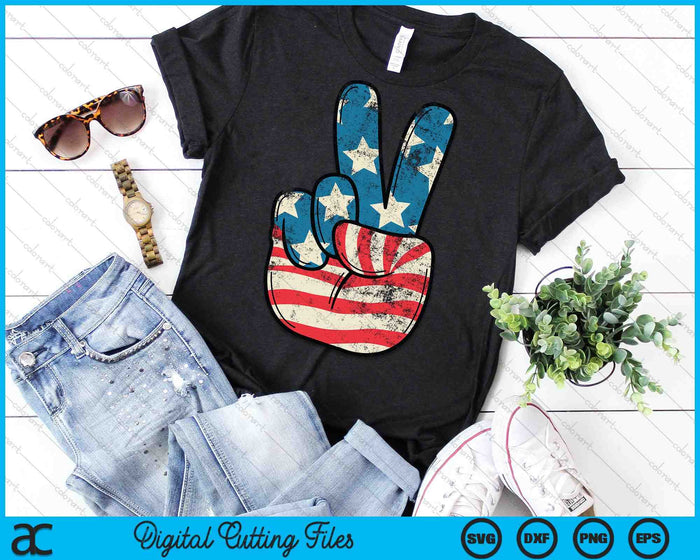 American Flag Peace Sign Hand 4th of July Patriotic SVG PNG Digital Cutting Files