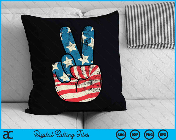 American Flag Peace Sign Hand 4th of July Patriotic SVG PNG Digital Cutting Files