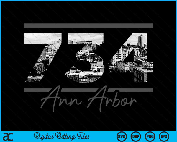 Ann Arbor 734 Area Code Skyline Michigan Vintage SVG PNG Digital Cutting Files