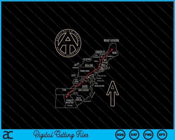 Appalachian Trail Hiking Map Outdoor Adventure Trailing SVG PNG Cutting Printable Files