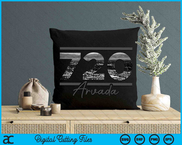Arvada 720 Netnummer Skyline Californië Vintage SVG PNG digitale snijbestanden