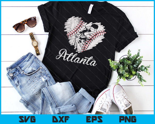 Atlanta Baseball Heart Distressed Vintage Baseball Fans SVG PNG Digital Printable Files
