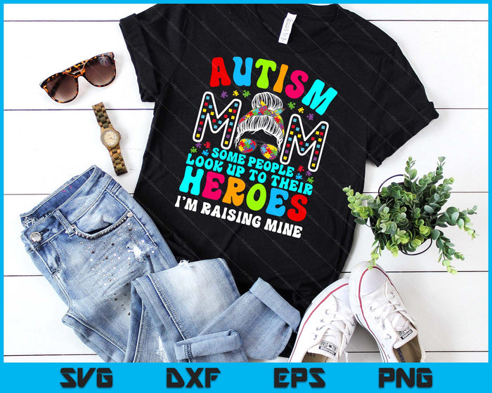 Autism Mom Raising Hero Groovy Messy Bun Autism Awareness SVG PNG Digital Cutting Files Autism Mom Raising Hero Groovy Messy Bun Autism Awareness SVG PNG Digital Cutting Files