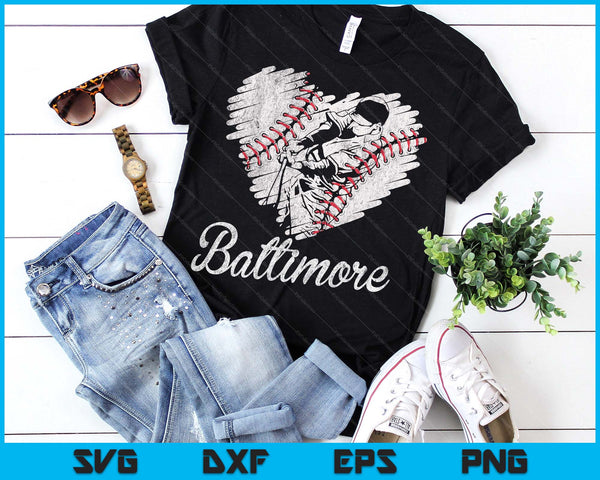 Baltimore Baseball Heart Distressed Vintage Baseball Fans SVG PNG Digital Printable Files