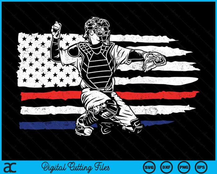 Honkbal Amerikaanse vlag patriottische Catcher 4 juli SVG PNG digitale snijbestanden Honkbal Amerikaanse vlag patriottische Catcher 4 juli SVG PNG digitale snijbestanden
