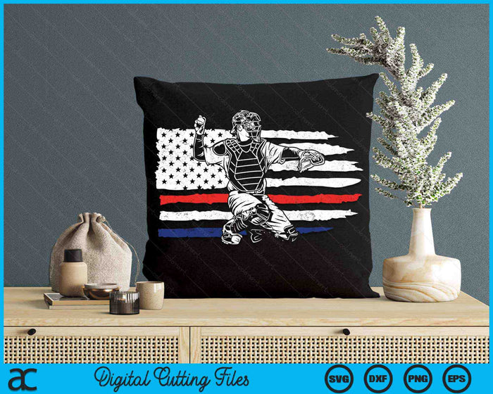 Honkbal Amerikaanse vlag patriottische Catcher 4 juli SVG PNG digitale snijbestanden Honkbal Amerikaanse vlag patriottische Catcher 4 juli SVG PNG digitale snijbestanden
