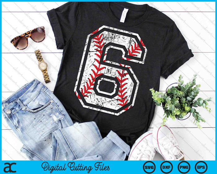 Baseball Jersey Number 6 Vintage Distressed 6th Birthday SVG PNG Digital Cutting File Baseball Jersey Number 6 Vintage Distressed 6th Birthday SVG PNG Digital Cutting File