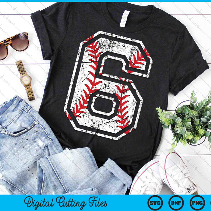Baseball Jersey Number 6 Vintage Distressed 6th Birthday SVG PNG Digital Cutting File Baseball Jersey Number 6 Vintage Distressed 6th Birthday SVG PNG Digital Cutting File