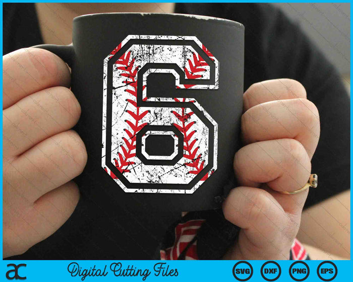 Baseball Jersey Number 6 Vintage Distressed 6th Birthday SVG PNG Digital Cutting File Baseball Jersey Number 6 Vintage Distressed 6th Birthday SVG PNG Digital Cutting File