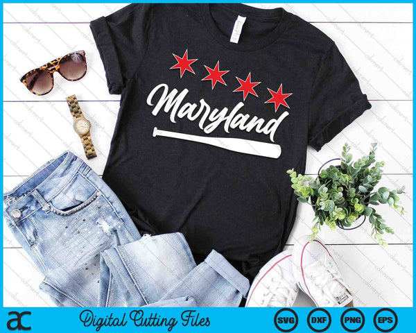 Honkbal Maryland minnaar schattige Maryland honkbalknuppel Amerikaanse SVG PNG digitale snijbestanden