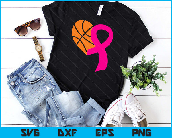 Basketball Pink Ribbon Heart Cool Breast Cancer Awareness Gifts SVG PNG Cutting Printable Files