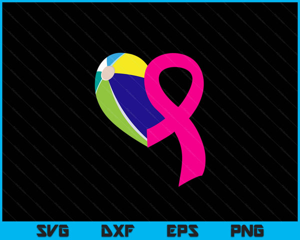 Beach Ball Pink Ribbon Heart Cool Breast Cancer Awareness Gifts SVG PNG Cutting Printable Files