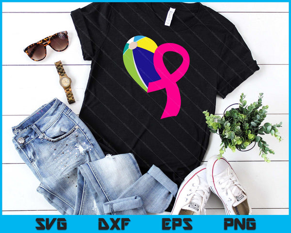 Beach Ball Pink Ribbon Heart Cool Breast Cancer Awareness Gifts SVG PNG Cutting Printable Files