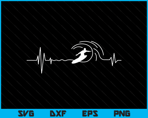 Big Wave Surfing Heartbeat Surfers Beach Lover Surfboard SVG PNG Digital Cutting Files