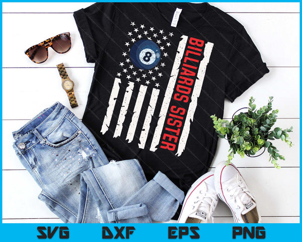 Billiards Sister USA American Flag Patriotic Mom 4th Of July SVG PNG Digital Printable Files