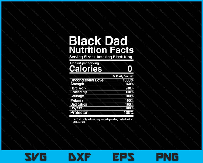 Black Dad Nutrition Facts SVG PNG Digital Cutting Files