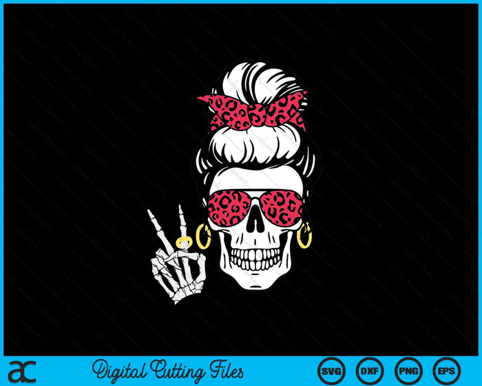Boho Skeleton Peace Sign Messy Bun Bandana Halloween Apparel SVG PNG Digital Cutting Files Boho Skeleton Peace Sign Messy Bun Bandana Halloween Apparel SVG PNG Digital Cutting Files
