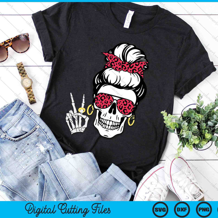 Boho Skeleton Peace Sign Messy Bun Bandana Halloween Apparel SVG PNG Digital Cutting Files Boho Skeleton Peace Sign Messy Bun Bandana Halloween Apparel SVG PNG Digital Cutting Files