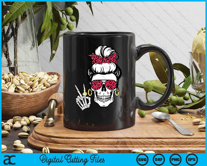 Boho Skeleton Peace Sign Messy Bun Bandana Halloween Apparel SVG PNG Digital Cutting Files Boho Skeleton Peace Sign Messy Bun Bandana Halloween Apparel SVG PNG Digital Cutting Files