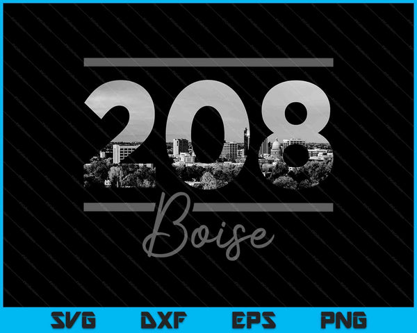 Boise 208 Código de área Skyline Idaho Vintage SVG PNG Cortar archivos imprimibles