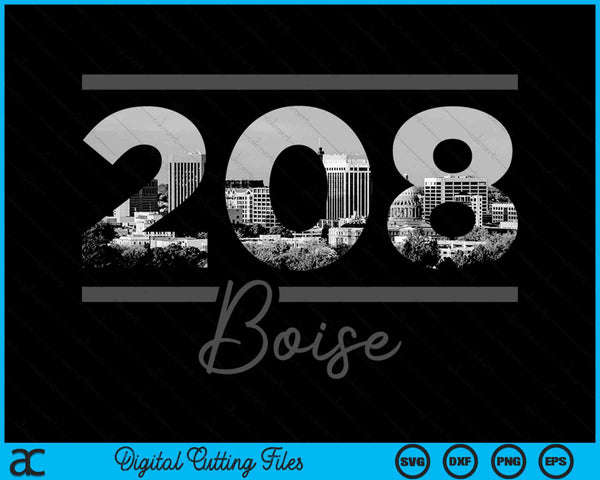 Boise 208 Area Code Skyline Idaho Vintage SVG PNG Digital Cutting Files