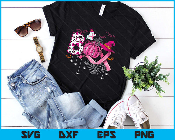 Boo Halloween Pumpkin Pink Ribbon Witch Breast Cancer SVG PNG Digital Printable Files