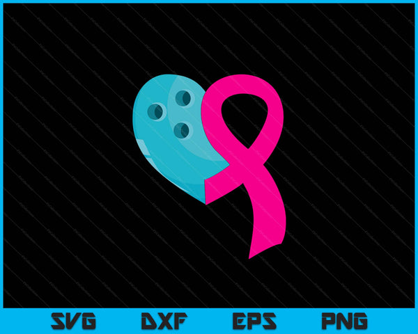 Bowling Pink Ribbon Heart Cool Breast Cancer Awareness Gifts SVG PNG Cutting Printable Files