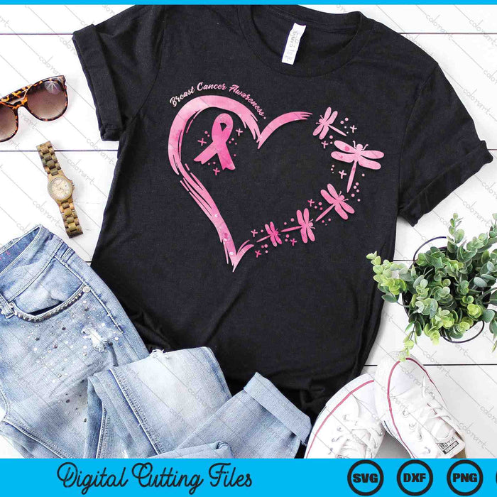 Breast Cancer Heart Dragonflies Awareness SVG PNG Digital Printable Files Breast Cancer Heart Dragonflies Awareness SVG PNG Digital Printable Files