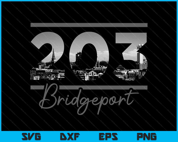 Bridgeport 203 Area Code Skyline  Connecticut Vintage SVG PNG Cutting Printable Files