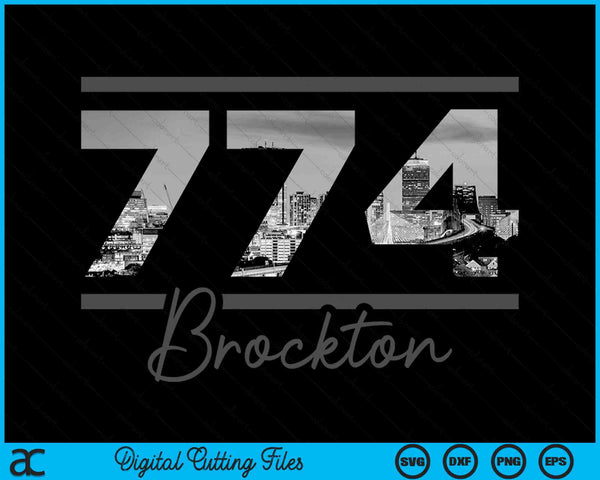 Brockton 774 Area Code Skyline Massachusetts Vintage SVG PNG Digital Cutting Files