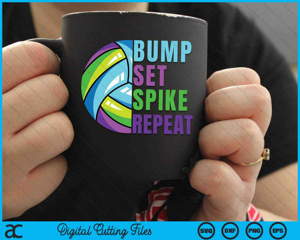 Bump Set Spike Repeat Blue Purple Girls Volleyball SVG PNG Digital Cutting Files