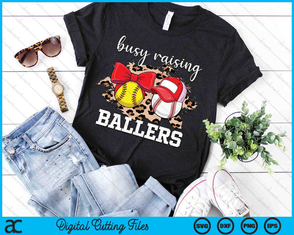 Busy Raising Ballers Softball and Baseball Leopard Print Mom SVG PNG Digital Printable Files