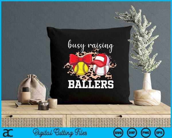 Busy Raising Ballers Softball and Baseball Leopard Print Mom SVG PNG Digital Printable Files