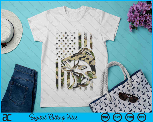 Camo Fishing American Flag Bass Fishing SVG PNG Digital Cutting Files