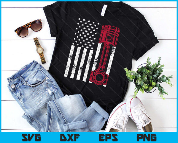 Car Enthusiast American Flag Piston Muscle Car SVG PNG Digital Printable Files