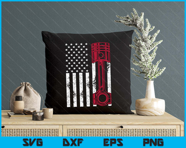 Car Enthusiast American Flag Piston Muscle Car SVG PNG Digital Printable Files