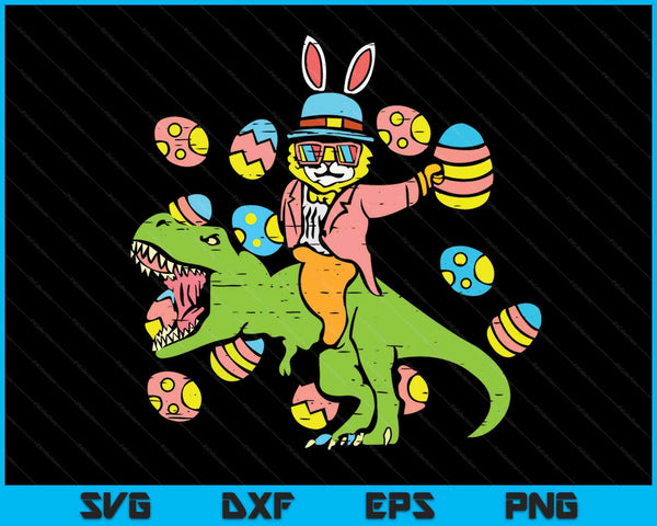 Cat Easter Bunny Riding Dino Trex Egg Hunt Dinosaur SVG PNG Digital Cutting Files