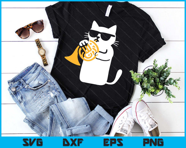 Cat French Horn Funny Cat Lover SVG PNG Digital Printable Files