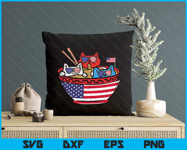 Cats Ramen Anime American Flag USA Funny 4th Of July Fourth SVG PNG Digital Printable Files