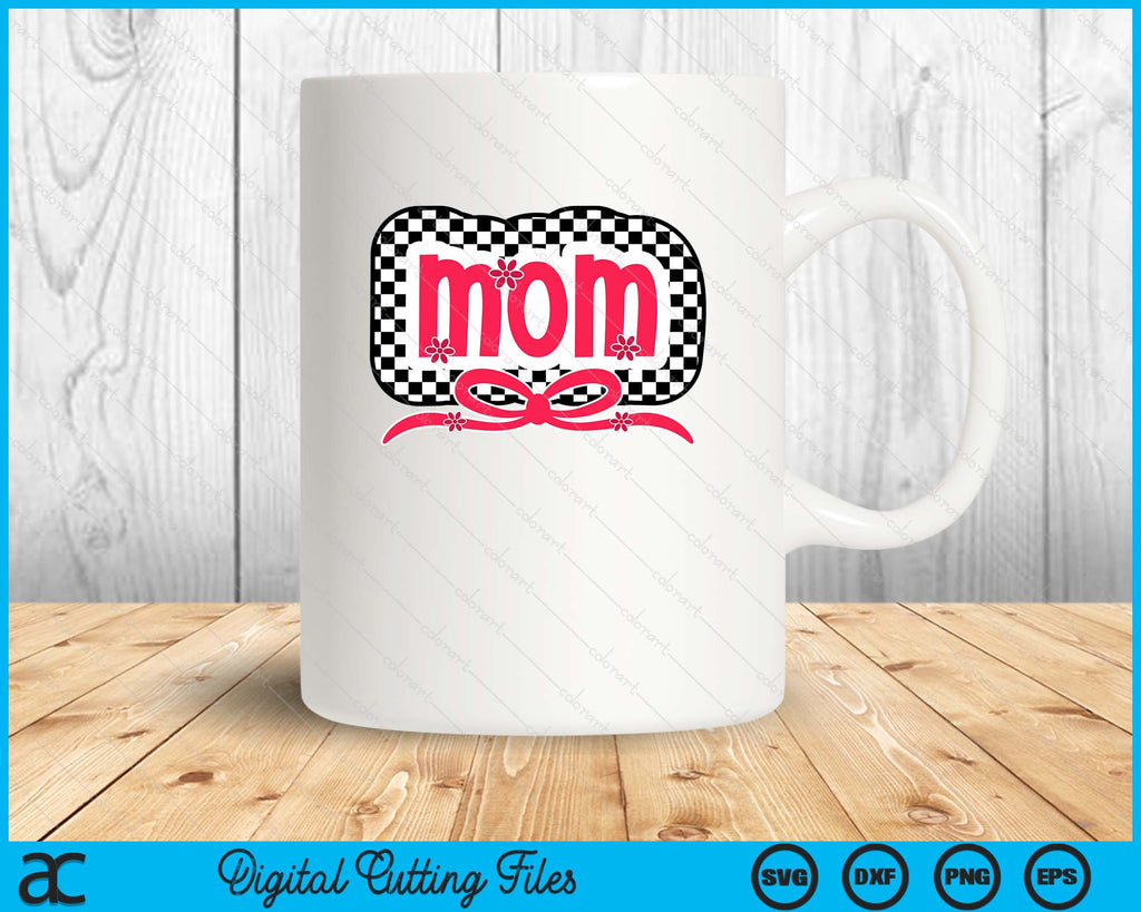 Checkered Mom Pink Coquette Bow Retro Mothers Day SVG PNG Files ...