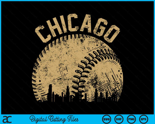 Chicago Baseball Skyline Player Coach Fan SVG PNG Digital Printable Files