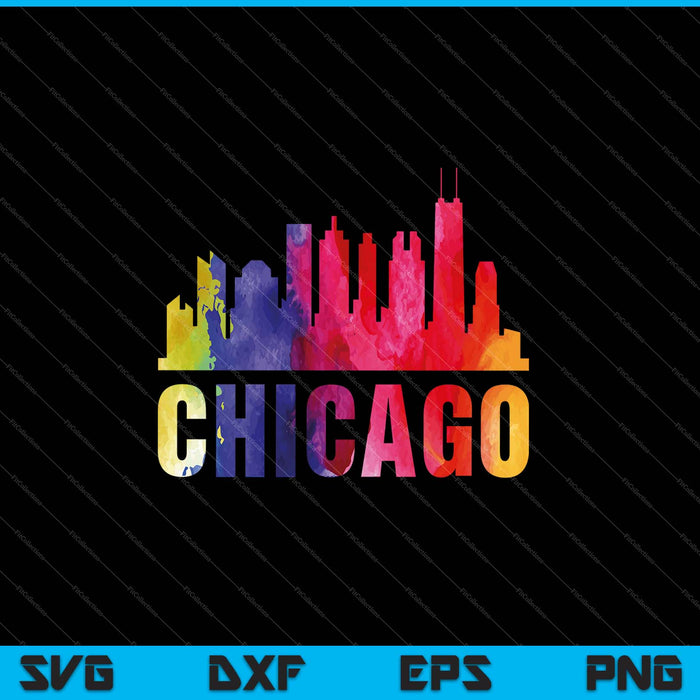 Chicago Watercolor Skyline Home State Souvenir SVG PNG Cutting Printable Files