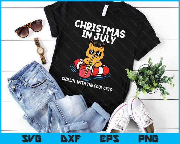 Christmas In July Chillin Cool Cats Funny Meowy Xmas Summer SVG PNG Digital Printable Files